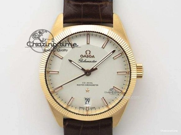 0219 Modern De Ville Date RG MKF 1:1 Best Edition White Textured Dial Roman Marker on Brown Leather Strap A 7752